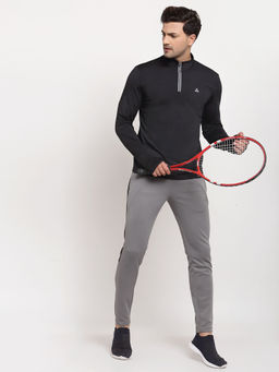 Athlisis - Men Black Zipper High Neck Dry Plusrunning T-shirt