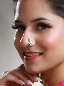 Sheer by Priyaasi - Oxidised Silver Large Leaf Nose Pin