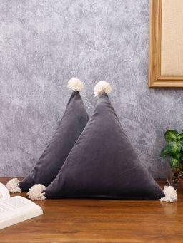 Eyda - Super Soft Velvet Grey Color Set Of 2 Triangle Filled Cushion-15X15X15 Inch