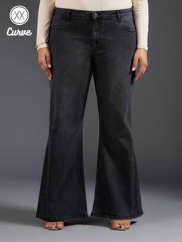 Twenty Dresses by Nykaa Fashion - Curve Britney Black Bootcut High Waist Denims