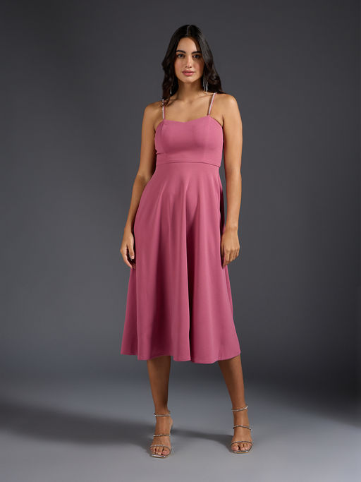 Buy Twenty Dresses by Nykaa Fashion Pink Solid Sweetheart Neck Fit and Flare  Midi Dress Online