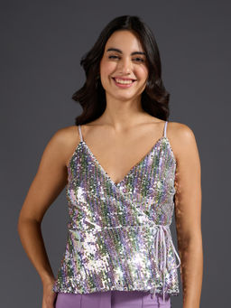 Twenty Dresses by Nykaa Fashion - White Sequin Shoulder Strap Strappy Wrap Top