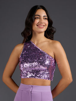 Twenty Dresses by Nykaa Fashion - Lilac Sequin One Shoulder Short Top
