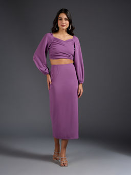 Twenty Dresses by Nykaa Fashion - Purple Solid Sweetheart Neck Midi Skirt Co Ord (Set of 2)