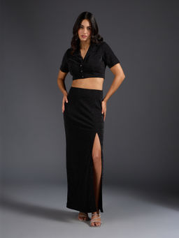 Twenty Dresses by Nykaa Fashion - Black Textured Blazer Style Maxi Skirt Co Ord (Set of 2)