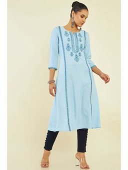 Soch - Women Blue Rayon Embroidered Kurta