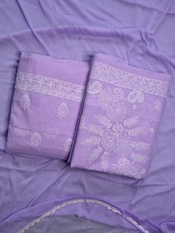 Seva Chikan - Mauve Terivoil Cotton Chikankari Unstitched Kurta with Bottom and Dupatta