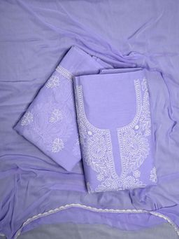 Seva Chikan - Mauve Terivoil Cotton Chikankari Unstitched Kurta with Bottom and Dupatta