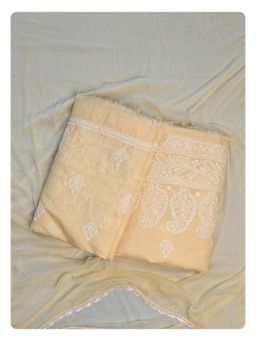 Seva Chikan - Beige Terivoil Cotton Chikankari Unstitched Kurta with Bottom and Dupatta