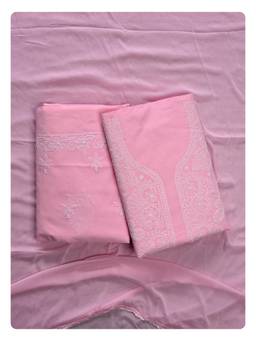 Seva Chikan - Pink Terivoil Cotton Chikankari Unstitched Kurta with Bottom and Dupatta