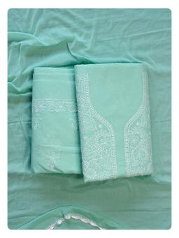 Seva Chikan - Green Terivoil Cotton Chikankari Unstitched Kurta with Bottom and Dupatta