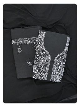 Seva Chikan - Black Terivoil Cotton Chikankari Unstitched Kurta with Bottom and Dupatta