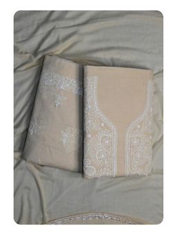 Seva Chikan - Beige Terivoil Cotton Chikankari Unstitched Kurta with Bottom and Dupatta