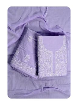 Seva Chikan - Mauve Cotton Chikankari Unstitched Kurta with Bottom and Dupatta