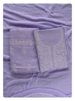 Seva Chikan - Mauve Cotton Chikankari Unstitched Kurta with Bottom and Dupatta