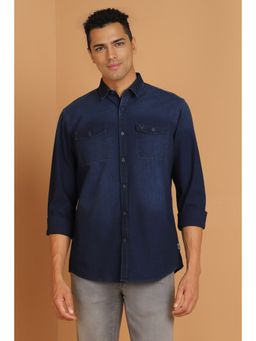 Allen Solly - Men Navy Custom Fit Solid Full Sleeves Casual Shirts