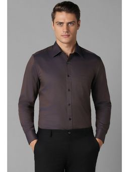 Louis Philippe - Men Brown Classic Fit Textured Full Sleeves Formal Shirt