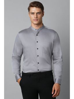 Louis Philippe - Men Grey Slim Fit Solid Full Sleeves Formal Shirt