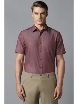 Louis Philippe - Men Maroon Classic Fit Textured Half Sleeves Formal Shirt