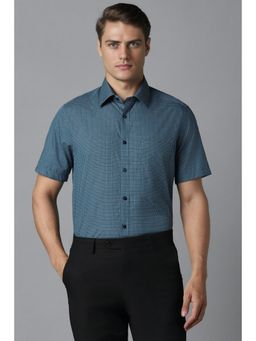 Louis Philippe - Men Teal Classic Fit Check Half Sleeves Formal Shirt