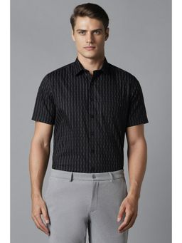 Louis Philippe - Men Black Slim Fit Stripe Half Sleeves Formal Shirt