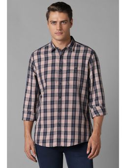 Louis Philippe - Men Peach Slim Fit Check Full Sleeves Casual Shirt