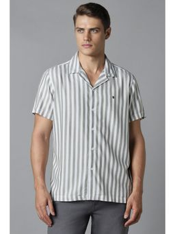 Louis Philippe - Men Grey Slim Fit Stripe Half Sleeves Casual Shirt