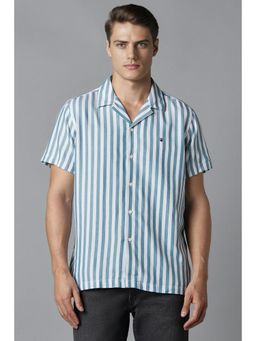 Louis Philippe - Men Blue Slim Fit Stripe Half Sleeves Casual Shirt