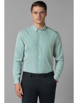 Louis Philippe - Men Green Slim Fit Stripe Full Sleeves Formal Shirt