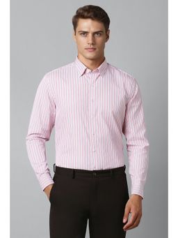 Louis Philippe - Men Pink Slim Fit Stripe Full Sleeves Formal Shirt