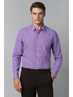 Louis Philippe - Men Purple Slim Fit Check Full Sleeves Formal Shirt