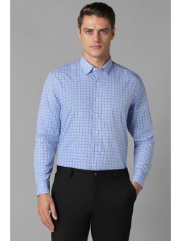 Louis Philippe - Men Blue Slim Fit Check Full Sleeves Formal Shirt