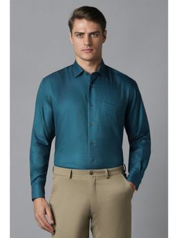 Louis Philippe - Men Green Classic Fit Textured Full Sleeves Formal Shirt