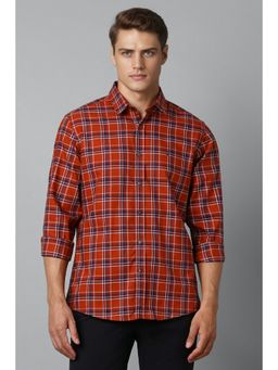 Louis Philippe - Men Red Slim Fit Check Full Sleeves Casual Shirt