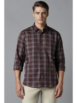 Louis Philippe - Men Brown Slim Fit Check Full Sleeves Casual Shirt