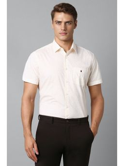 Louis Philippe - Men Cream Slim Fit Print Half Sleeves Casual Shirt