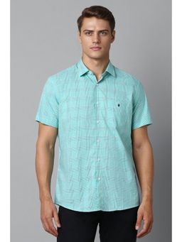 Louis Philippe - Men Turquoise Slim Fit Check Half Sleeves Casual Shirt