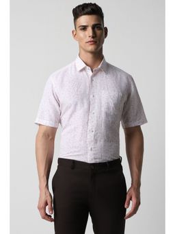 Van Heusen - Men White Regular Fit Print Half Sleeves Formal Shirt