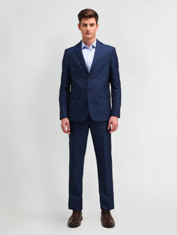 Arrow - Self-Design Regular Fit Navy Blue Blazer & Trouser