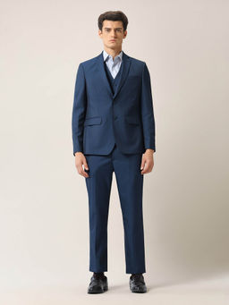 Arrow - Mens Tailored Fit Solid Ceremony Blue Blazer with Waistcoat & Trouser