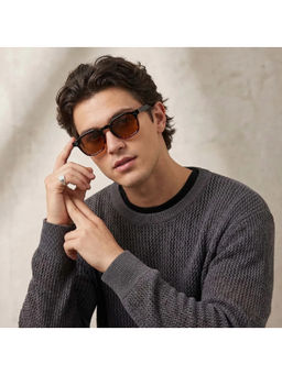 Zaadran - Unisex Dark Grey Square Shape Sunglass - Melbourne Brown (5.6)