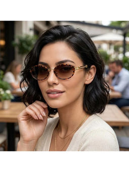Zaadran - Unisex Brown Oval Shape Sunglass - Nauru Leopard (5.4)