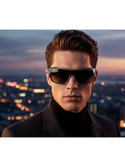 Zaadran - Unisex Black Rectangle Sunglass - Persian Blk Silver (5.8)