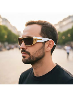 Zaadran - Unisex Black Rectangle Sunglass - Persian Wht Edge (5.6)
