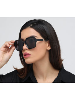 Zaadran - Unisex Black Hexagon Shape Sunglass - Peru Black (5.4)
