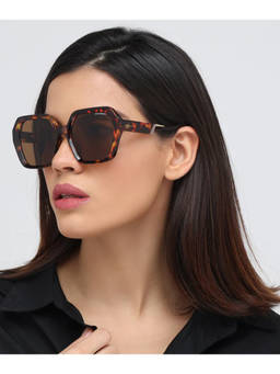 Zaadran - Unisex Brown Hexagon Shape Sunglass - Peru Leopard (5.4)