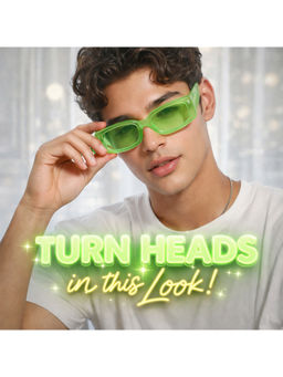 Zaadran - Unisex Green Rectangle Shape Sunglass - Rome Green (5.6)
