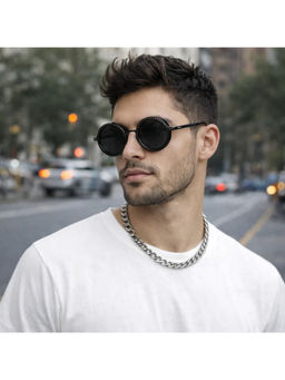 Zaadran - Unisex Black Round Shape Sunglass - Rotater Met Black (5.4)