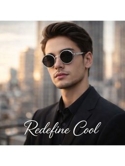 Zaadran - Unisex Black Round Shape Sunglass - Rotater Silver (5.4)