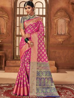 EXCLUSIVA - Pink Patola Saree with Unstitched Blouse